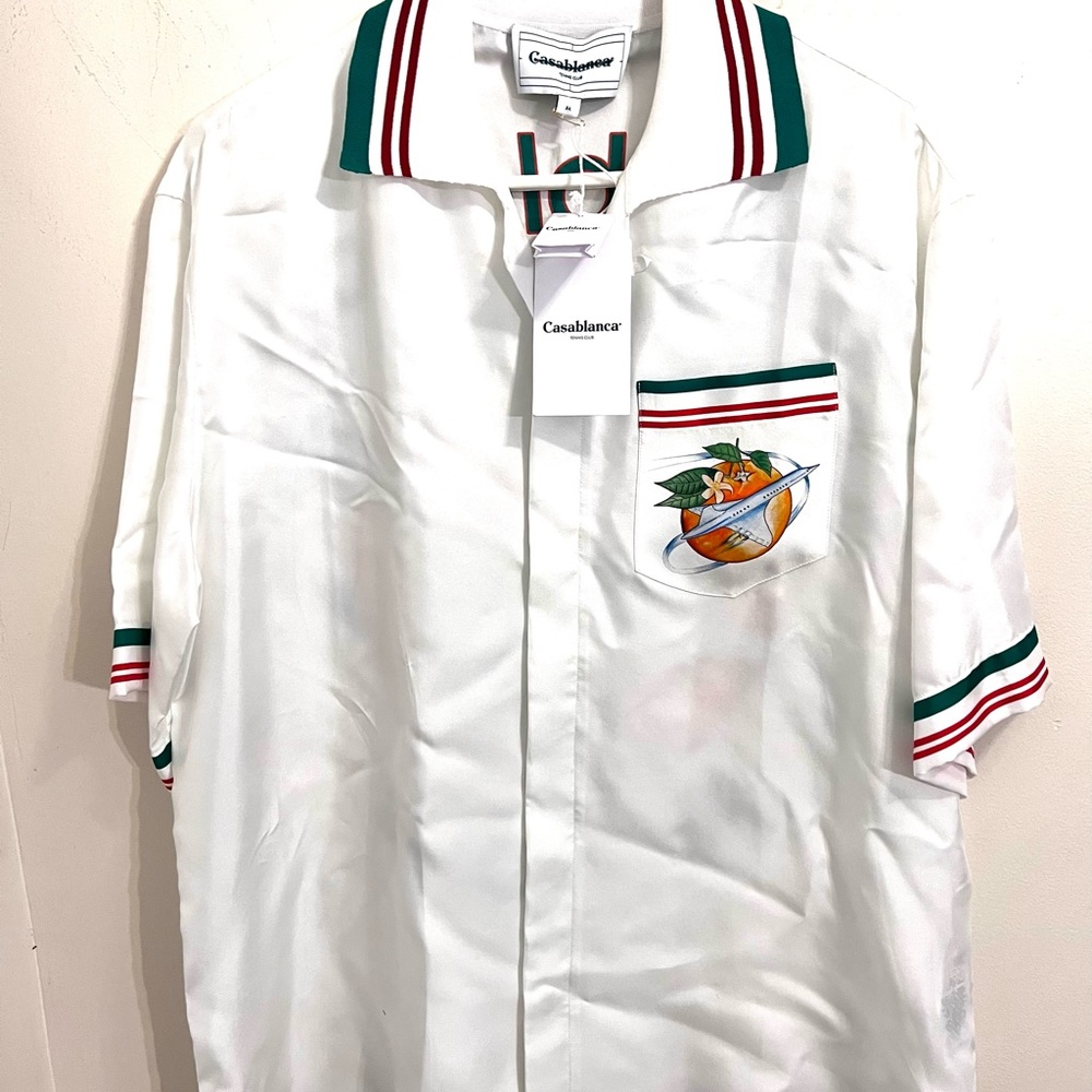 Casablanca
Airways-print knitted-collar silk shirt